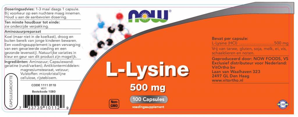 L-Lysine 500mg - NowVitamins - NOW Foods - 733739101129
