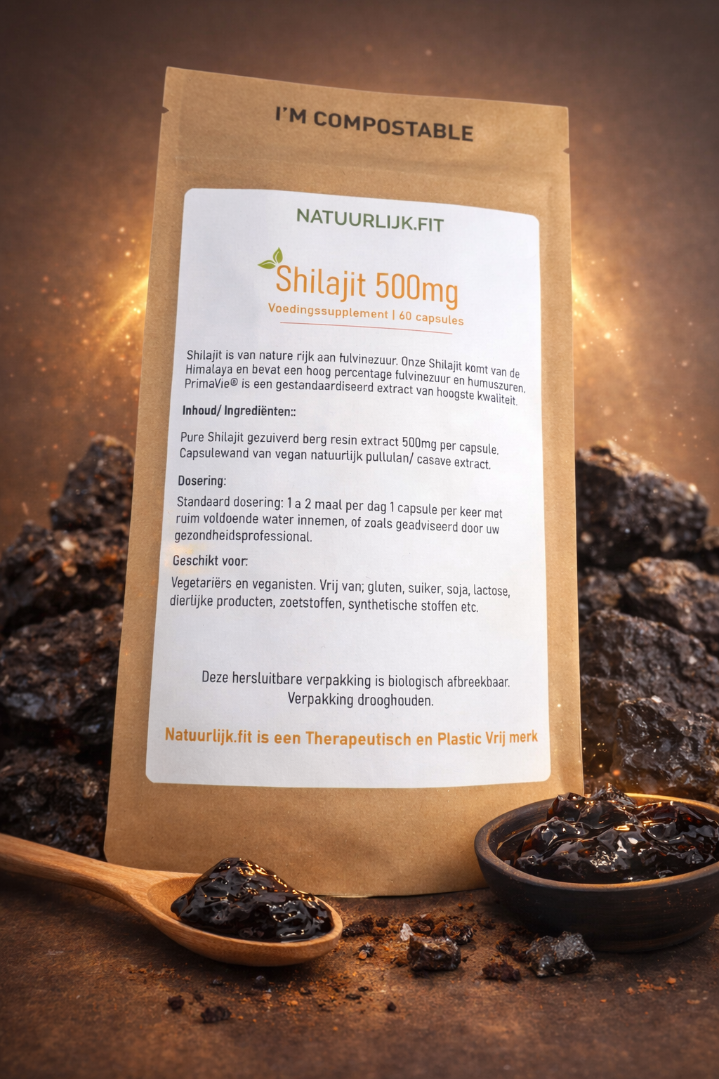 Shilajit 500 mg - Natuurlijk.fit | Bron van Fulvinezuur, Mineralen en Vitaminen