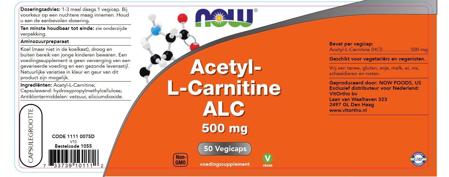 Acetyl-L-Carnitine 500 mg - NowVitamins - NOW Foods - 733739101112