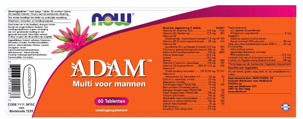 ADAM Multivitamine voor mannen - NowVitamins - NOW Foods - 733739114037