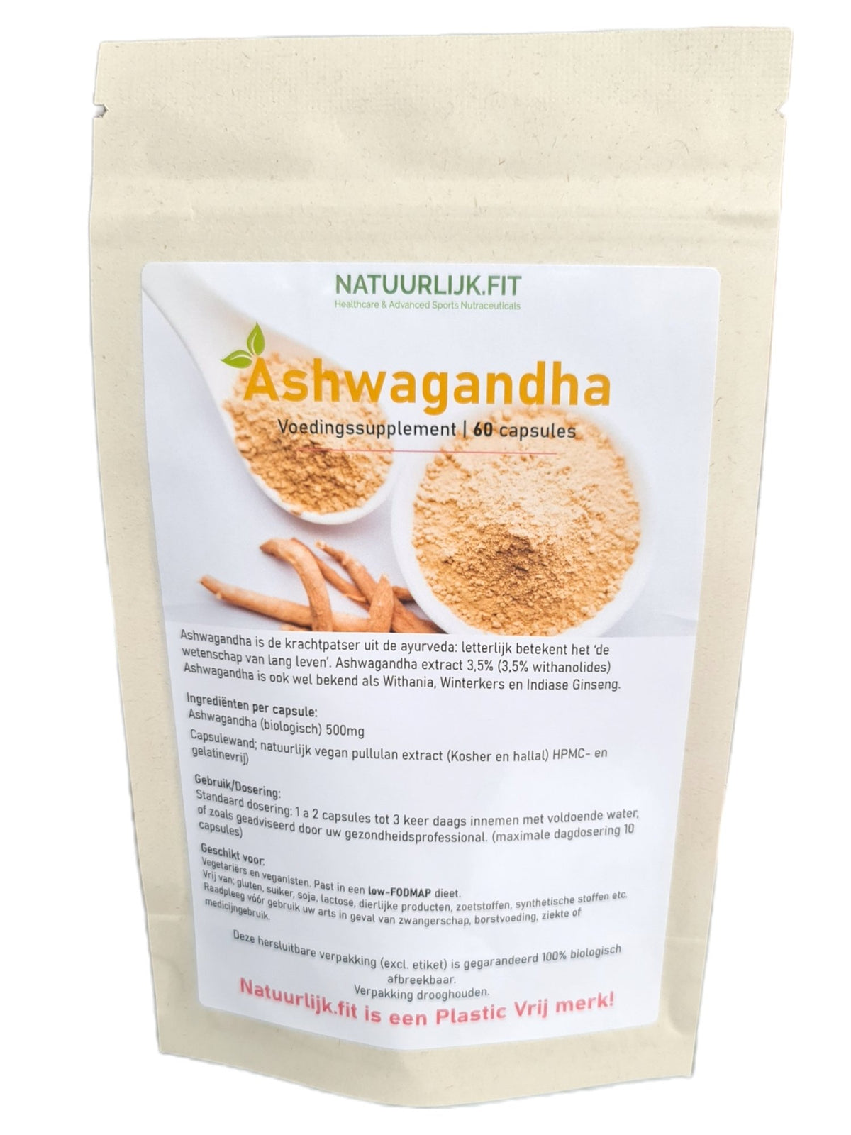 Ashwagandha Biologisch 500mg - NowVitamins - Natuurlijk.fit - 9507696439912