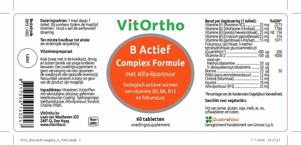 B Actief complex formule met Alfa-liponzuur - NowVitamins - VitOrtho - 8717056140247