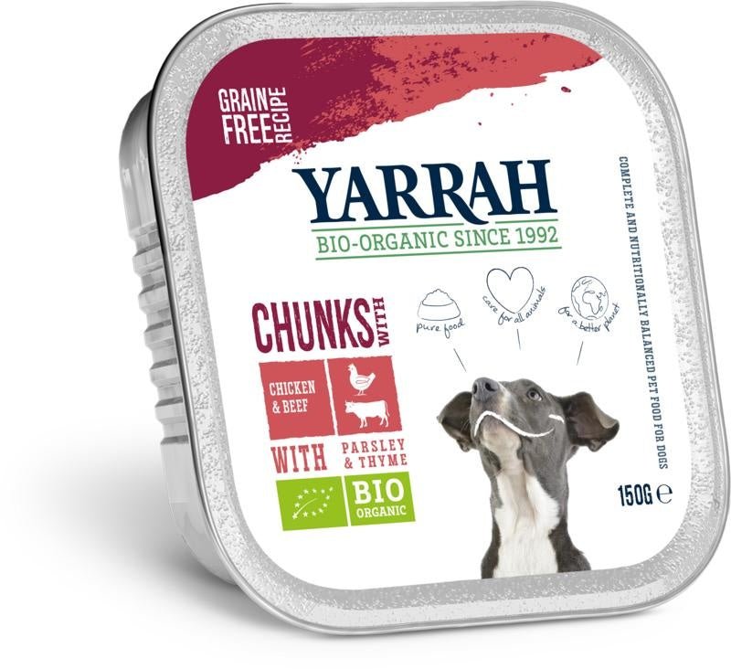 Biologisch hondenvoer chunks met kip en rund - NowVitamins - Yarrah - 8714265090929