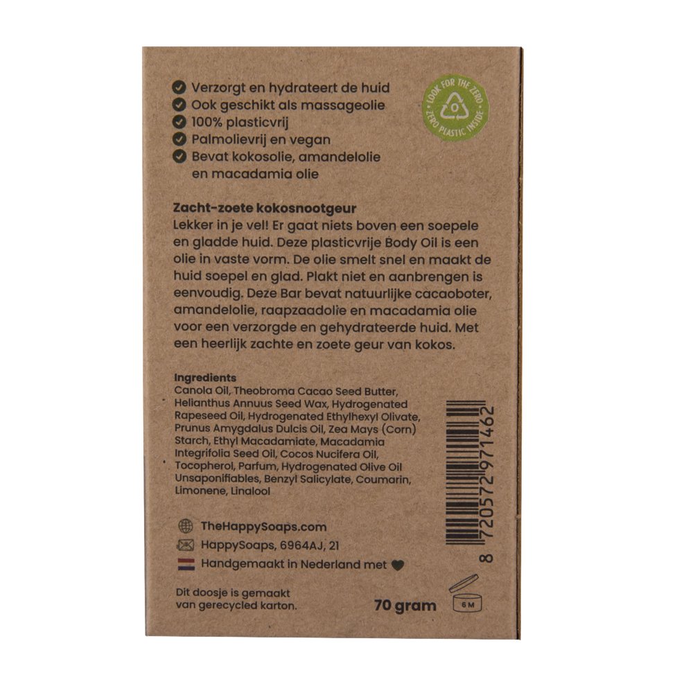 Body Oil Bar – Coco Nuts - NowVitamins - HappySoaps - 100% plasticvrije cosmetica - 8720572971462