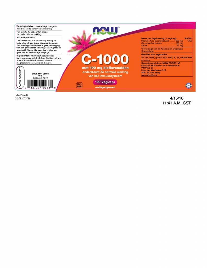 C 1000 Caps met 100mg Bioflavonoïden - NowVitamins - NOW Foods - 733739100368