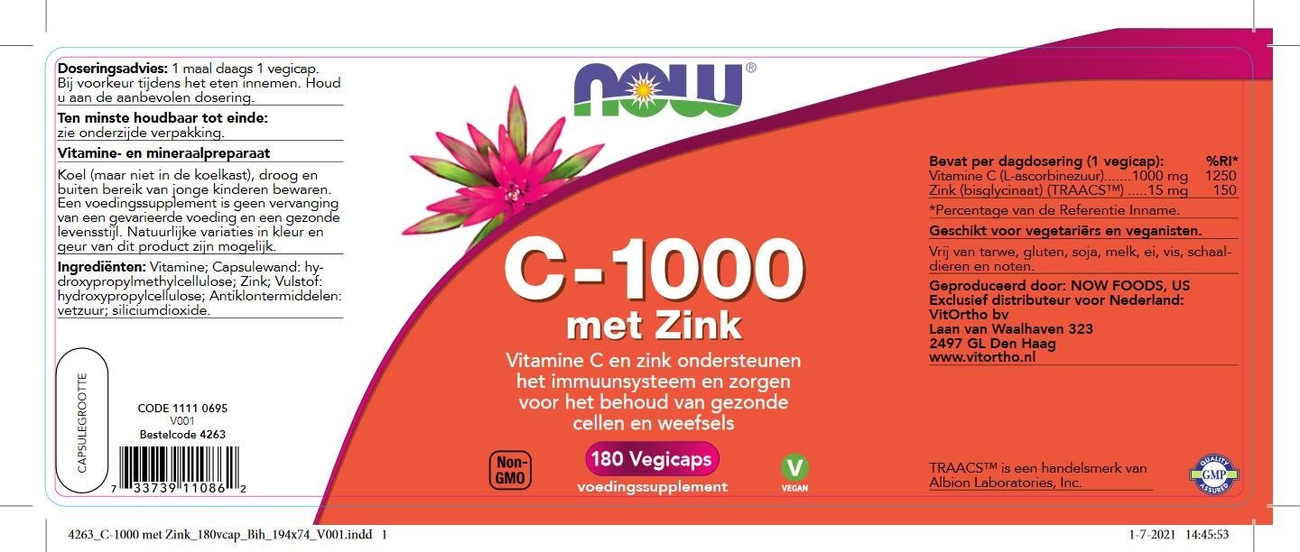 C-1000 met Zink 180 caps - NowVitamins - NOW Foods - 733739110862