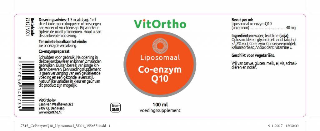 Co-enzym Q10 Liposomaal - NowVitamins - VitOrtho - 8717056140735