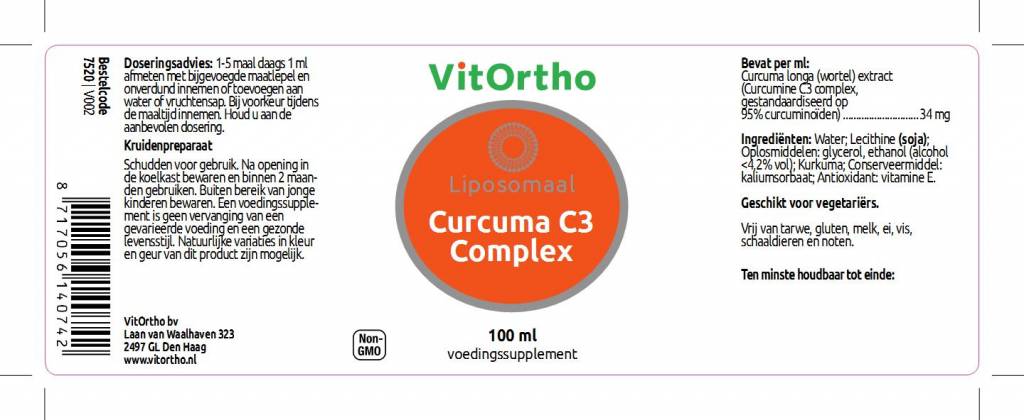 Curcuma C3 Complex Liposomaal - NowVitamins - VitOrtho - 8717056140742