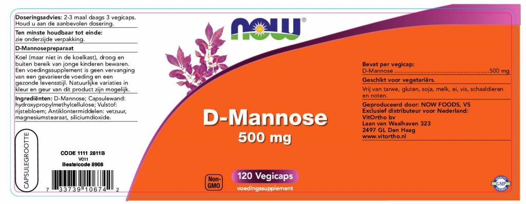 D-Mannose 500 mg - NowVitamins - NOW Foods - 733739106742