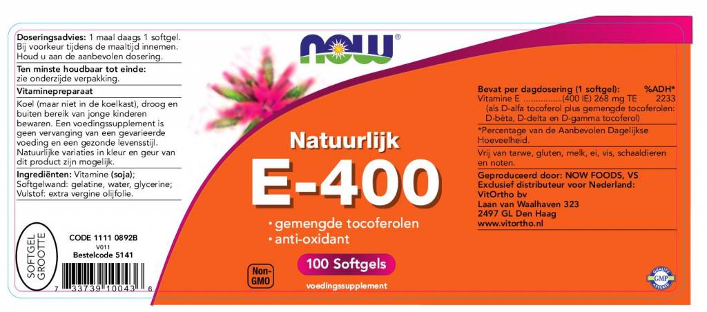 E gemengde tocoferolen E-400 - NowVitamins - NOW Foods - 733739100436
