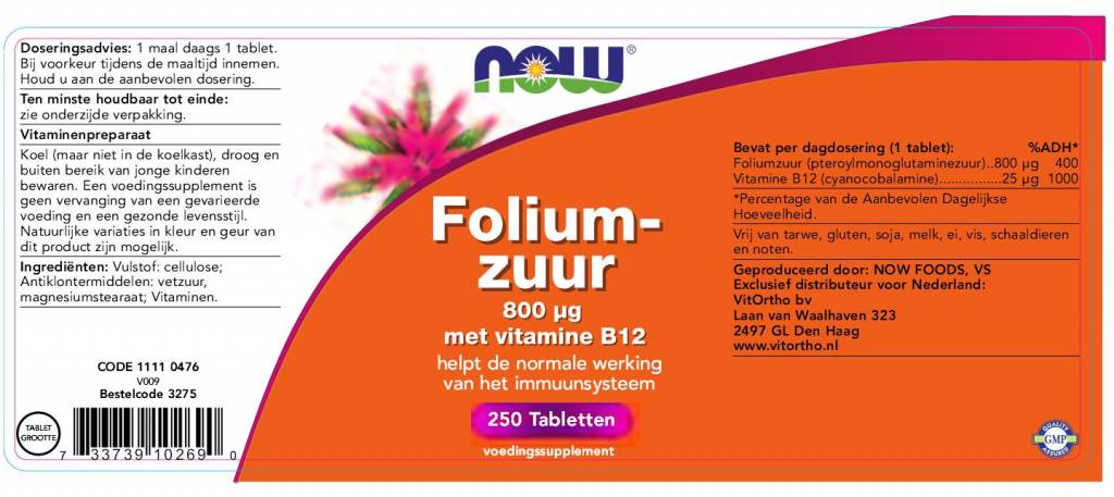 Foliumzuur 800 ug - NowVitamins - NOW Foods - 733739102690