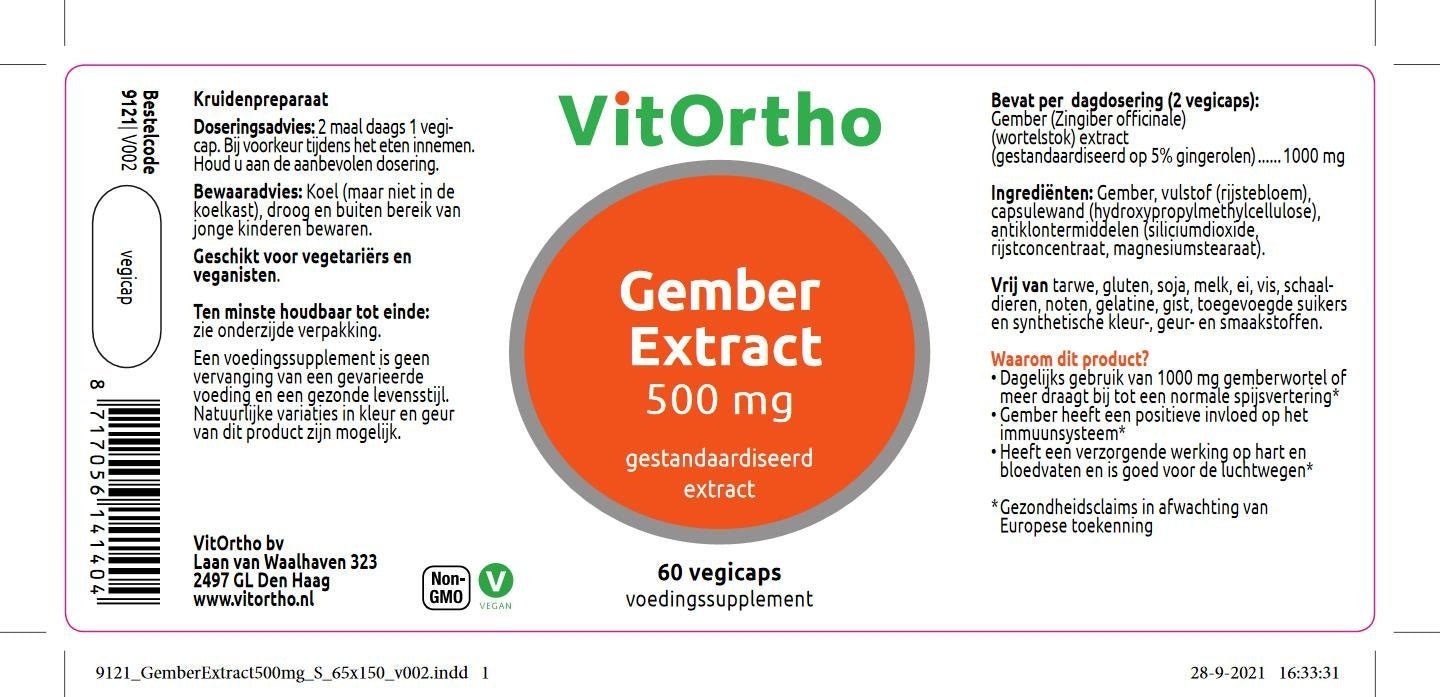 Gember extract 500 mg - NowVitamins - VitOrtho - 8717056141404