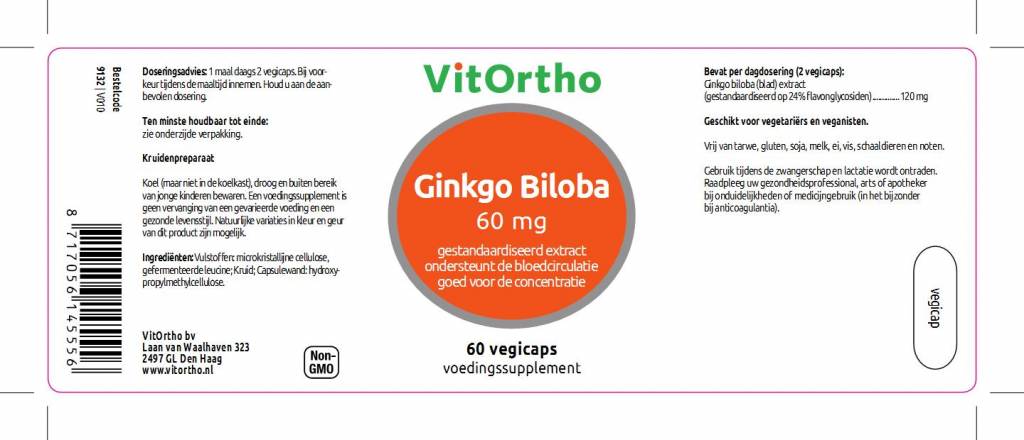 Ginkgo Biloba Extract 60 mg - NowVitamins - VitOrtho - 8717056145556