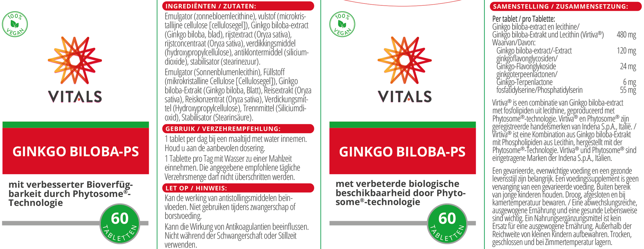 Ginkgo biloba PS 480 mg - NowVitamins - Vitals - 8716717003914