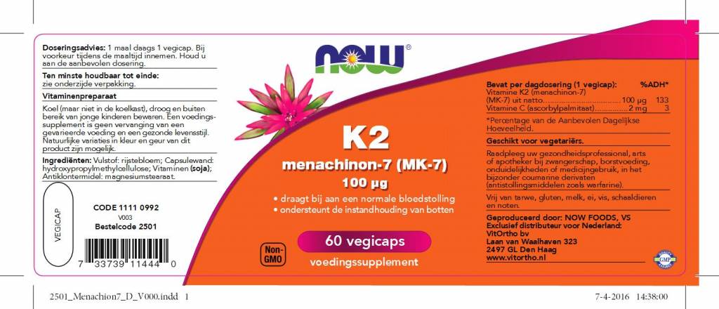 K2 Menachinon 7 100 µg - NowVitamins - NOW Foods - 733739114440