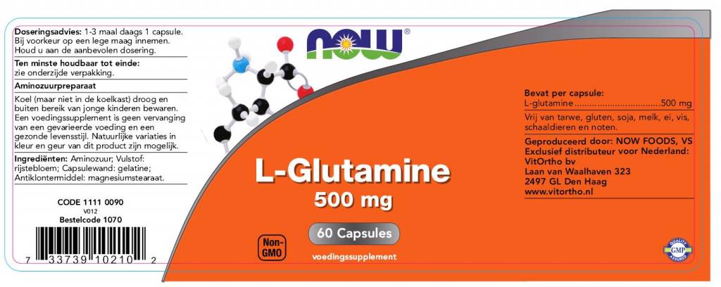 L-Glutamine 500mg - NowVitamins - NOW Foods - 733739102102