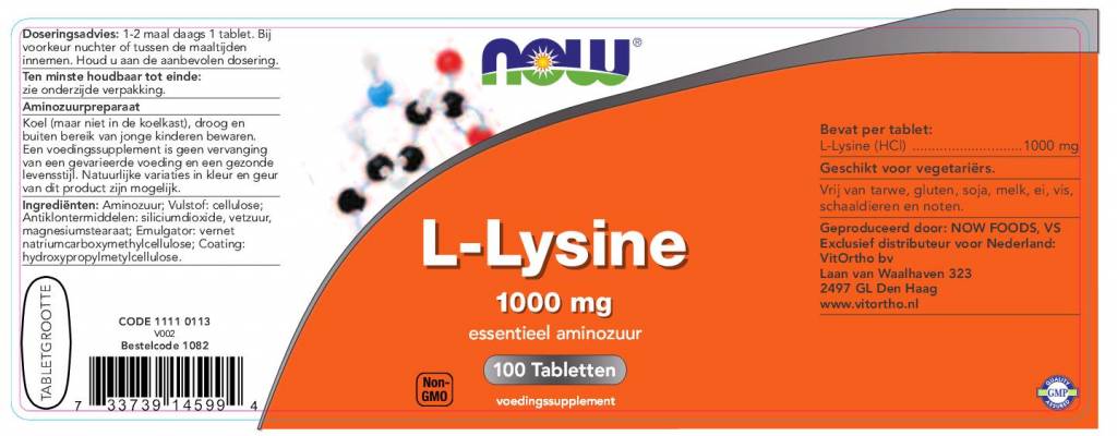 L-Lysine 1000 mg - NowVitamins - NOW Foods - 733739145994