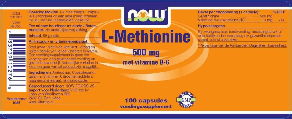 L-Methionine 500 mg - NowVitamins - NOW Foods - 733739102768
