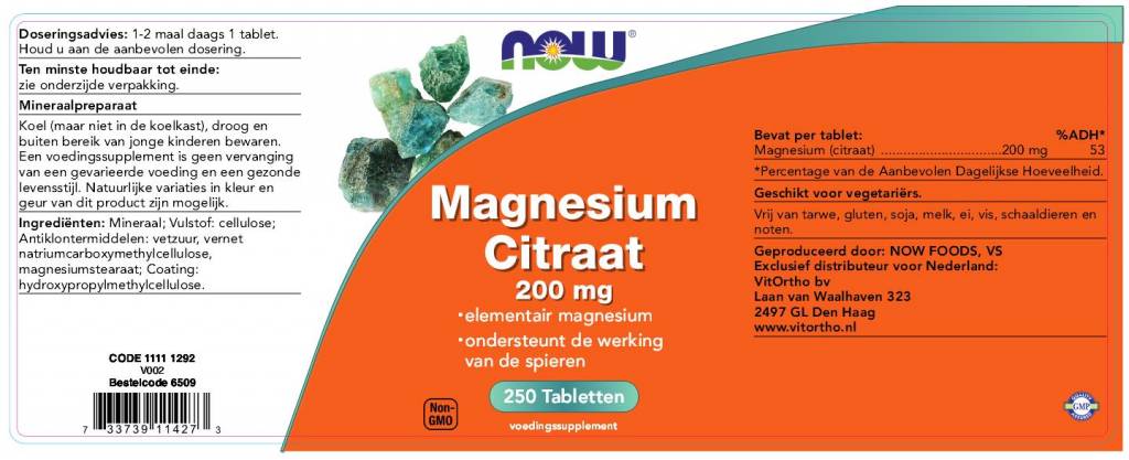 Magnesium Citraat 200 mg - NowVitamins - NOW Foods - 733739114273