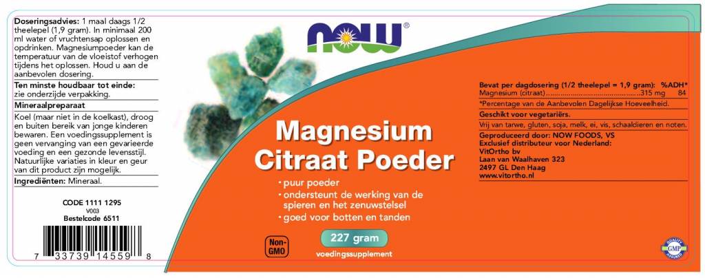 Magnesium Citraat poeder - NowVitamins - NOW Foods - 733739145598