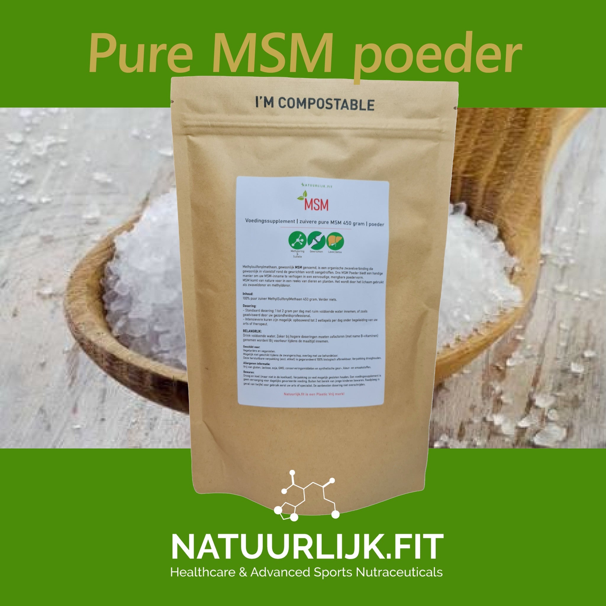 MSM poeder 450 gram - NowVitamins - Natuurlijk.fit - 7442142030096