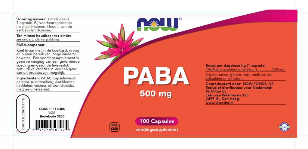 PABA 500 mg - NowVitamins - NOW Foods - 733739102195