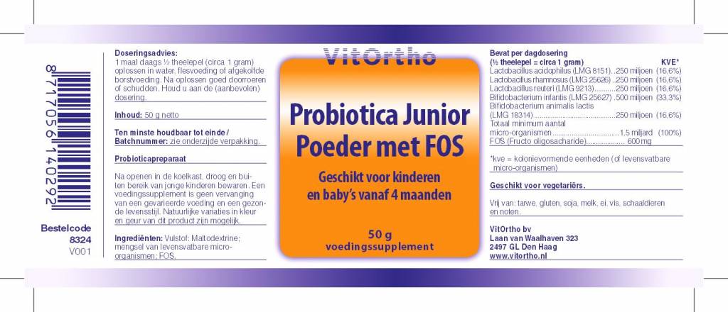 Probiotica Junior Poeder met FOS - NowVitamins - VitOrtho - 8717056140292
