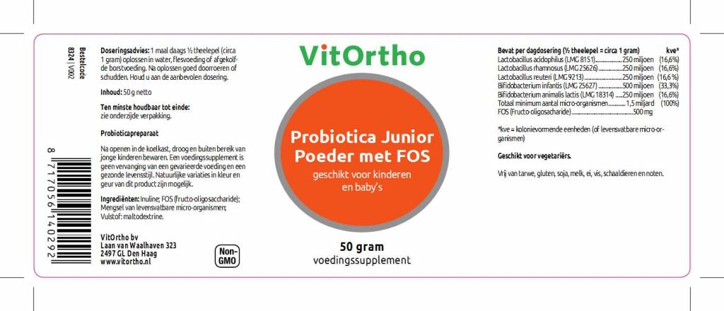 Probiotica Junior Poeder met FOS - NowVitamins - VitOrtho - 8717056140292