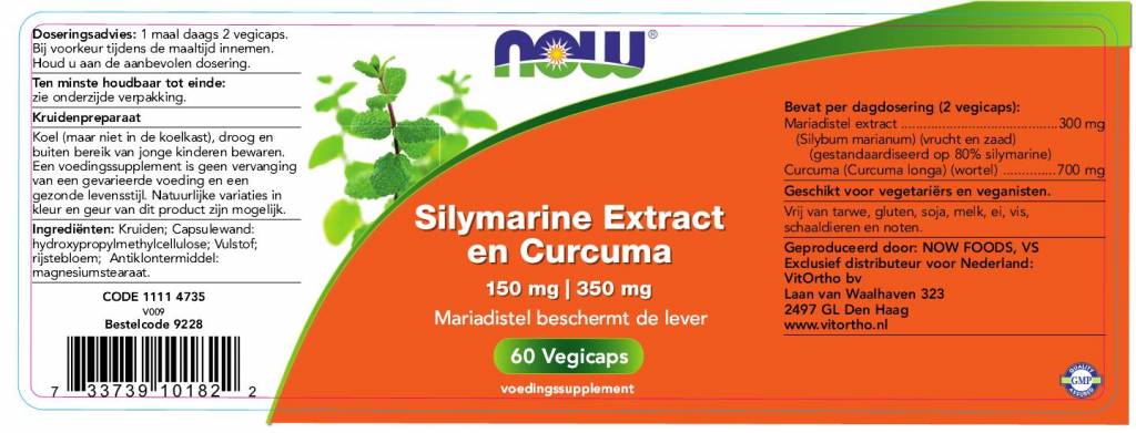 Silymarine Extract 150mg met Curcuma 350mg - NowVitamins - NOW Foods - 733739101822