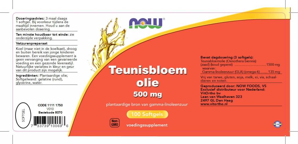 Teunisbloem olie 500 mg - NowVitamins - NOW Foods - 733739100696