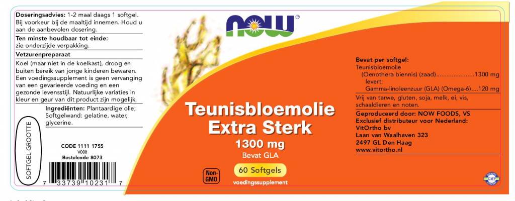 Teunisbloemolie Extra Sterk 1300 mg - NowVitamins - NOW Foods - 733739102317