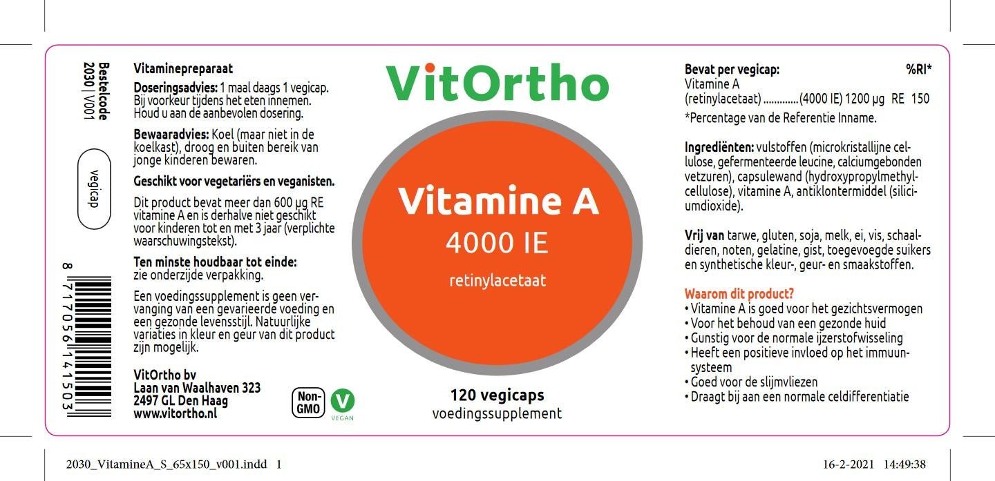 Vitamine A 4000IE - NowVitamins - VitOrtho - 8717056141503