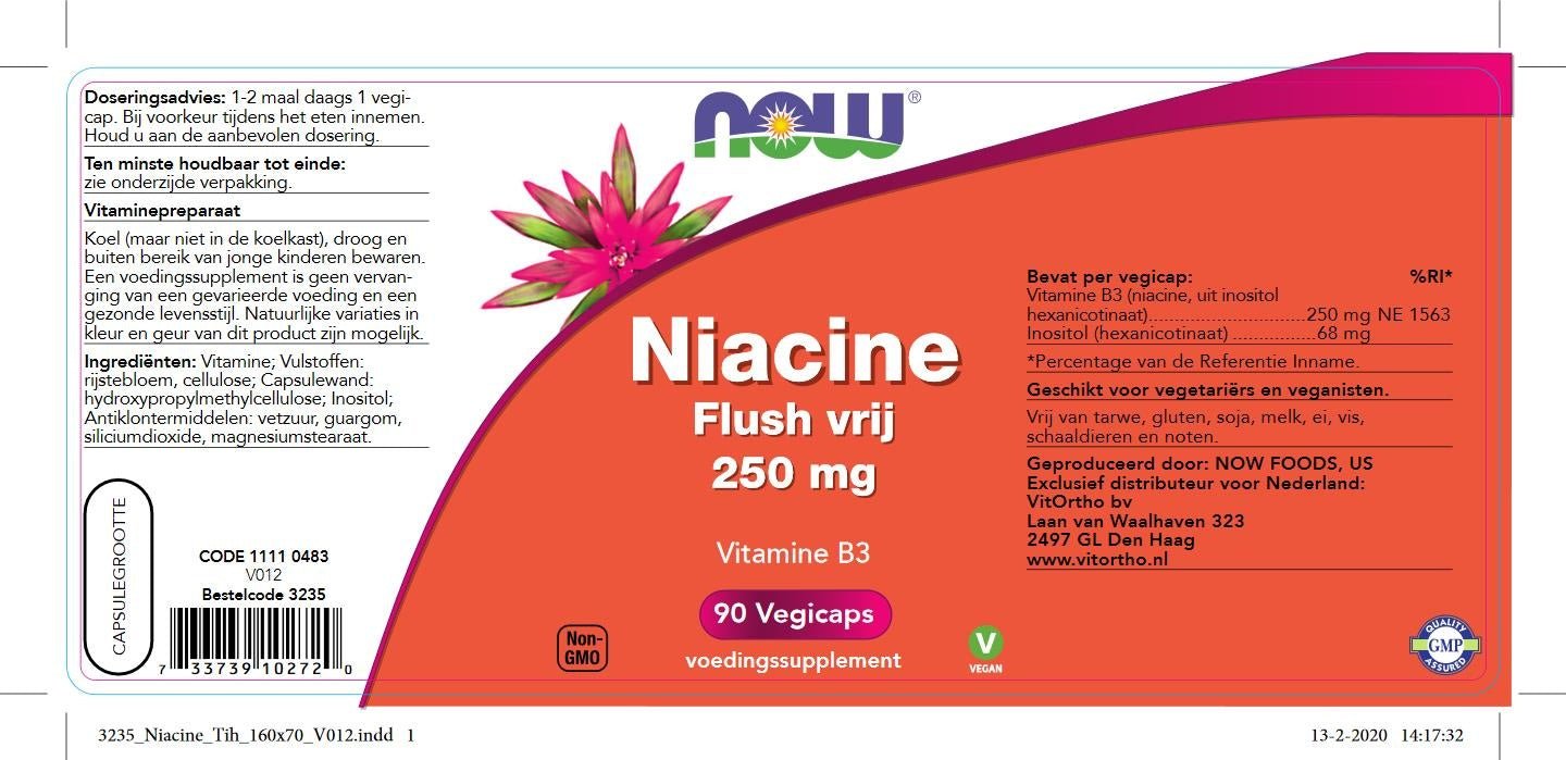 Vitamine B3 Niacine Flush vrij 250 mg - NowVitamins - NOW Foods - 733739102720