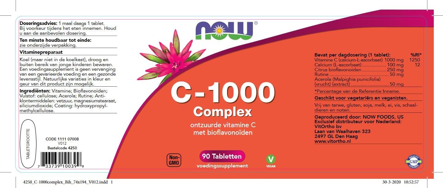 vitamine C-1000 Complex SR Gebufferde C 90 tabs - NowVitamins - NOW Foods - 733739100399