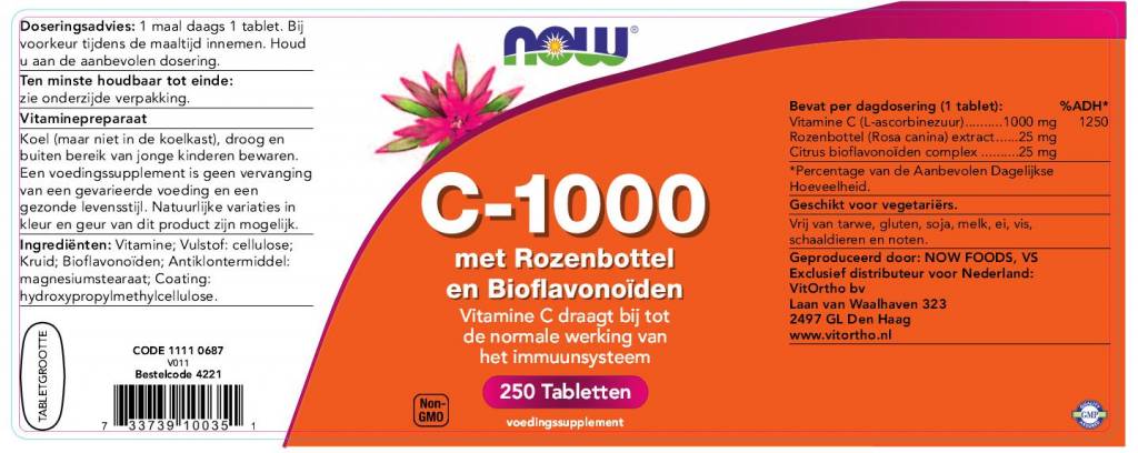 Vitamine C 1000 met rozenbottel bioflavonoiden 250 tabl - NowVitamins - NOW Foods - 733739100351