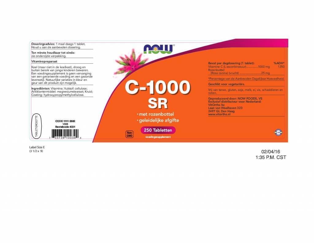 Vitamine C1000 Sustained Release met Rozenbottel - NowVitamins - NOW Foods - 733739100344