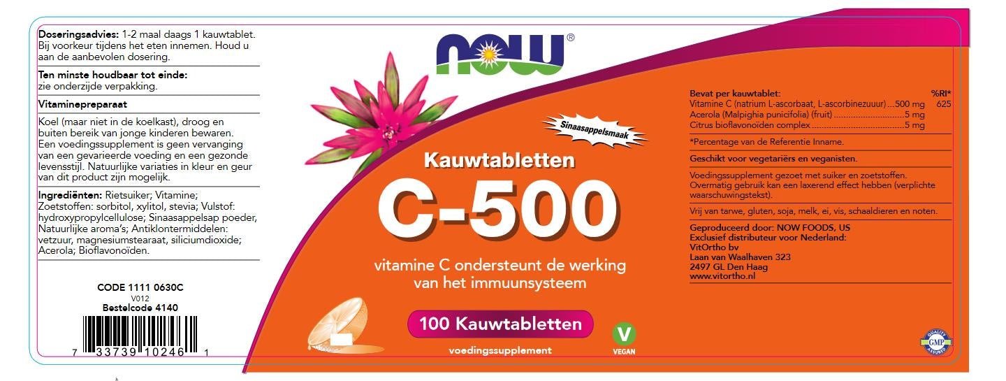 Vitamine C500 Kauwtabletten Sinaasappelsmaak - NowVitamins - NOW Foods - 733739102461