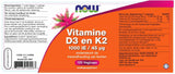 Vitamine D3 1000 IE & Vitamine K2 - NowVitamins - NOW Foods - 733739145567