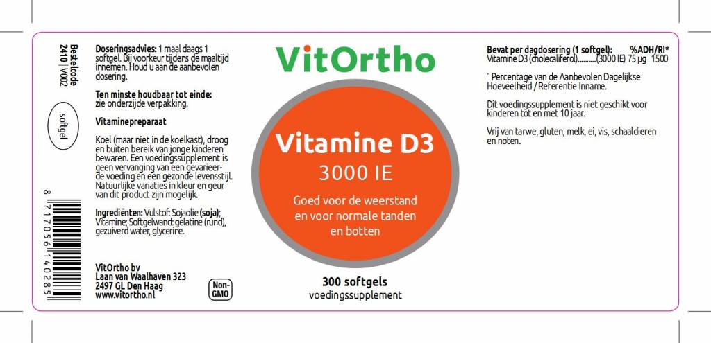 Vitamine D3 3000 IE - NowVitamins - VitOrtho - 8717056140285