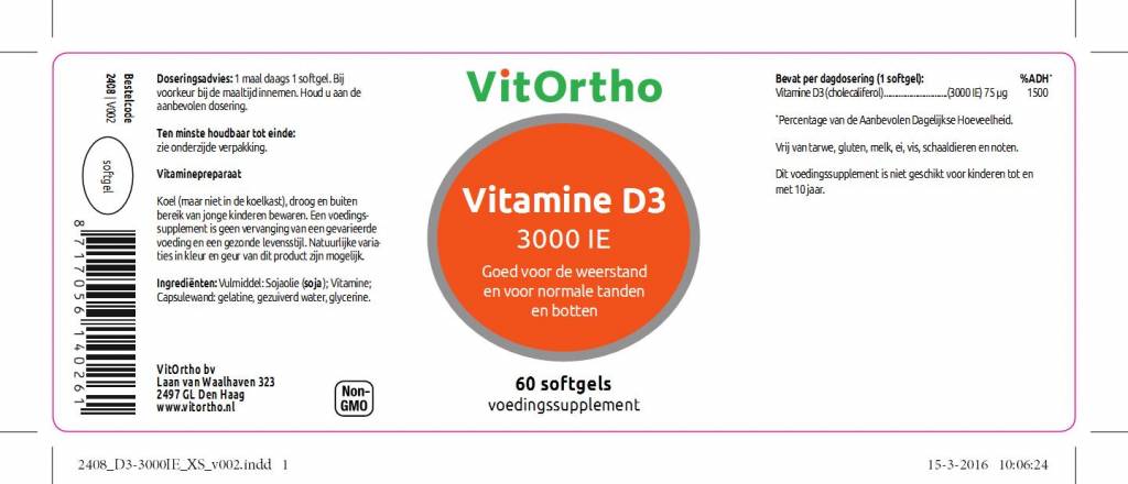 Vitamine D3 3000 IE - NowVitamins - VitOrtho - 8717056140261