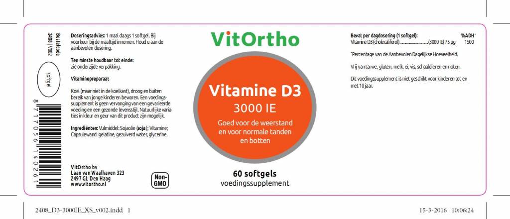 Vitamine D3 3000 IE - NowVitamins - VitOrtho - 8717056140261