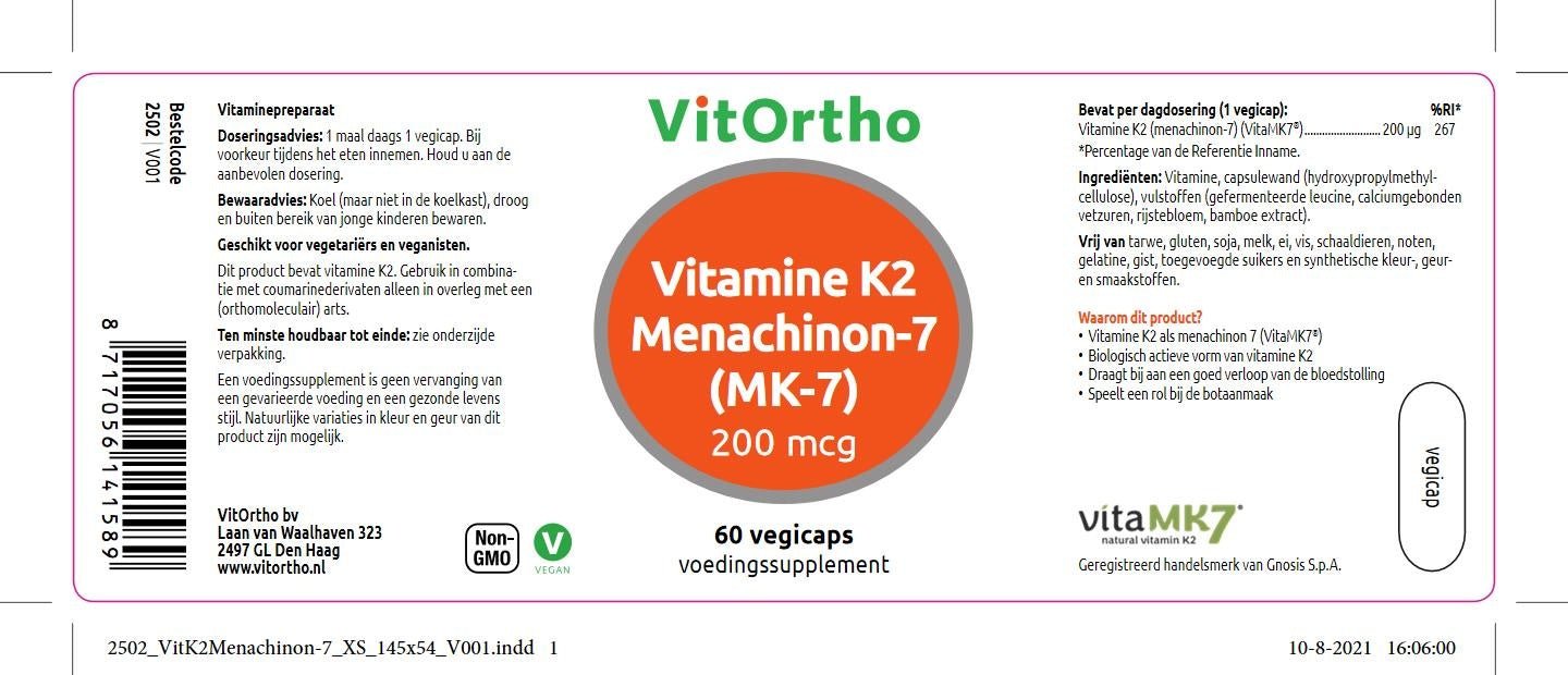 Vitamine K2 menachinon 7 200 mcg - NowVitamins - VitOrtho - 8717056141589